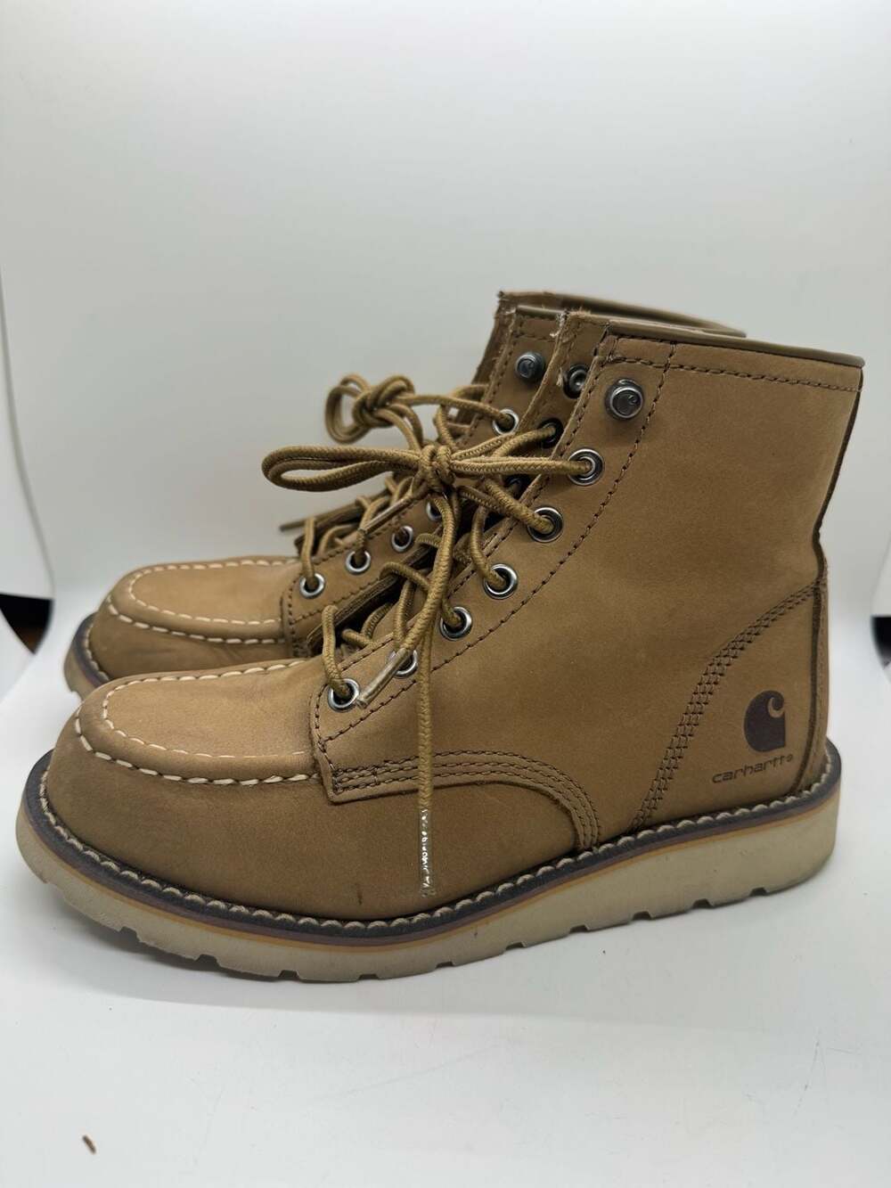 Carhartt FW6022-W 6-Inch Moc Toe Wedge Boot Size 6 Brown Leather